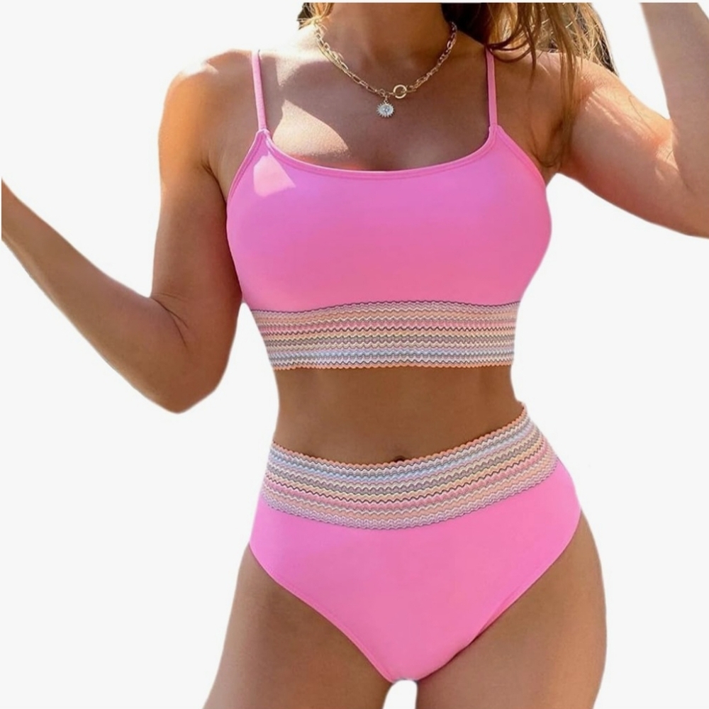 Women's Pink High Waist 2 Piece Bikini Sets Size Small